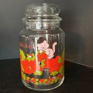 Vintage 1980s Strawberry Shortcake Glass Jar with Lid